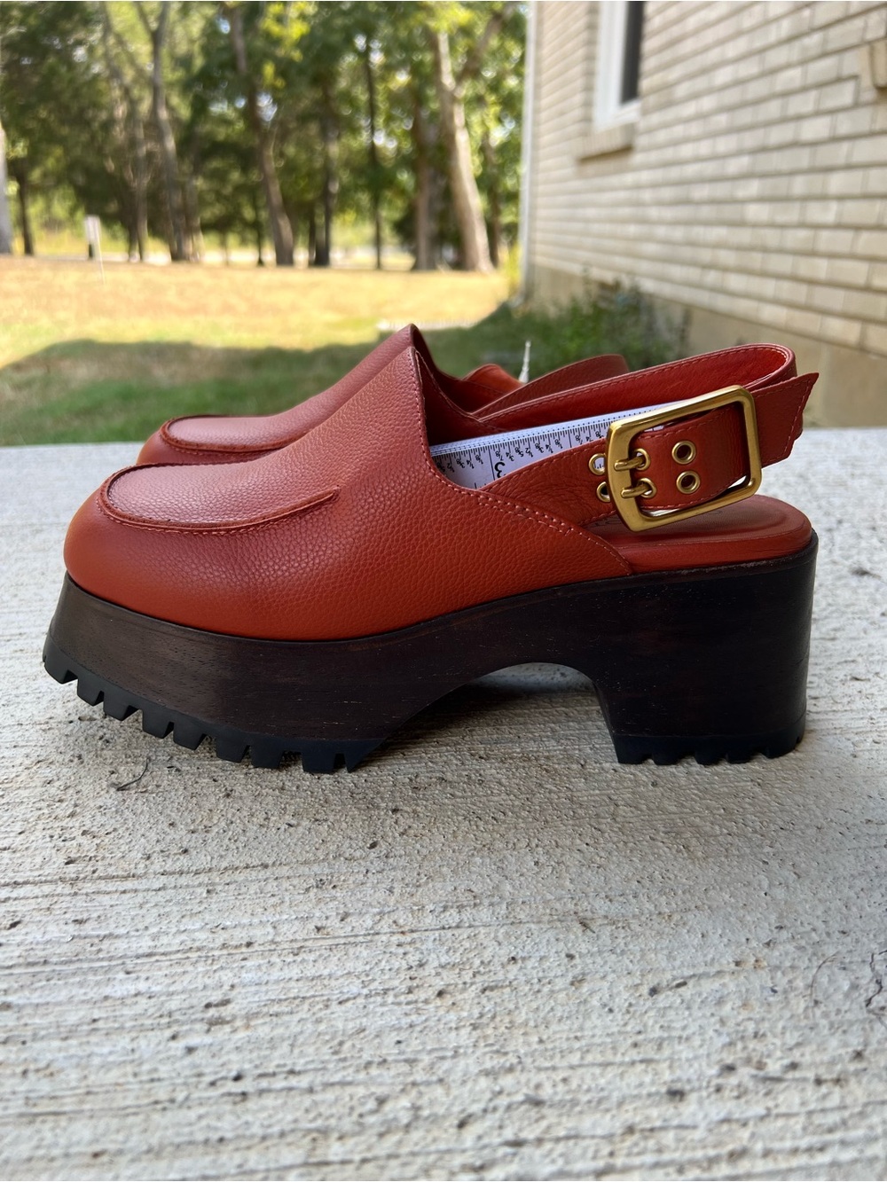 Charlotte Stone Carlos Sienna Leather Platform Clogs Size 8
